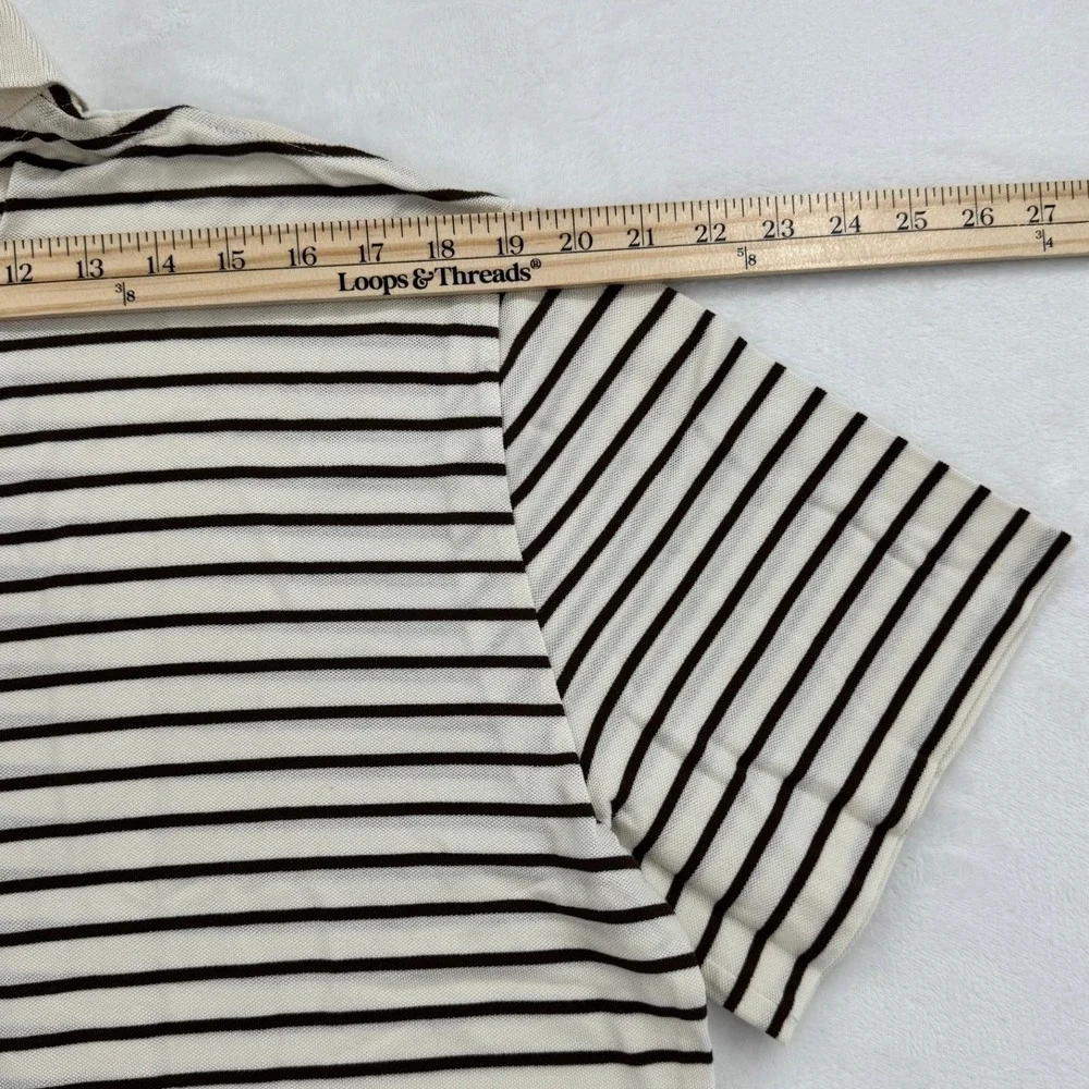Polo Ralph Lauren Polo Mens XL Cream Brown Excellent Pima Cotton Striped Shirt